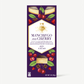 A 3 oz chocolate bar package for 'L'Envers' brand, featuring a deep purple background with illustrations of manchego cheese, cherries, and cocoa. The central label reads 'MANCHEGO AND CHERRY.'