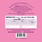 Nutrition facts label for Vosges chocolate on a pink background