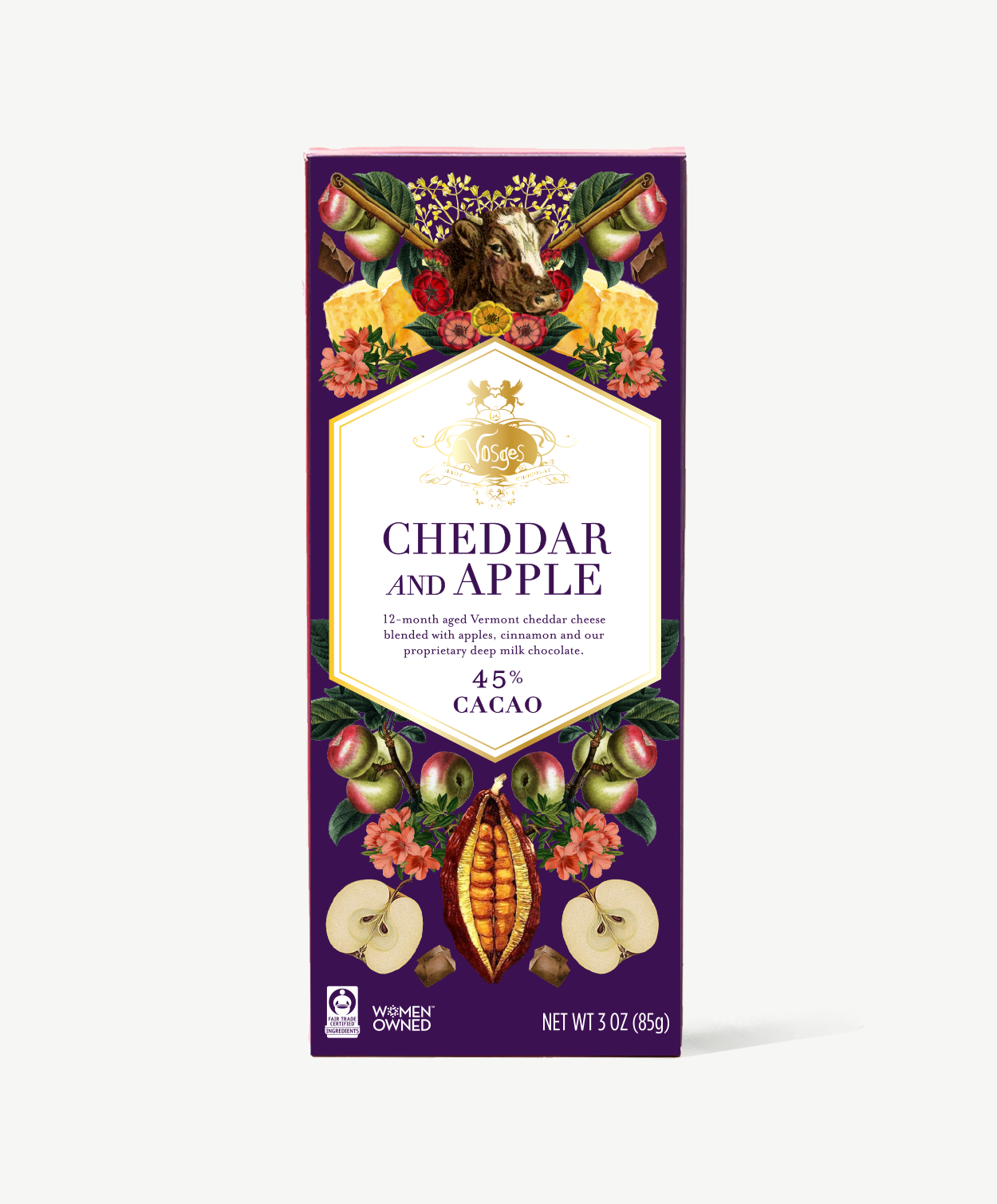 A 3 ounce Vosges Cheddar and Apple bar